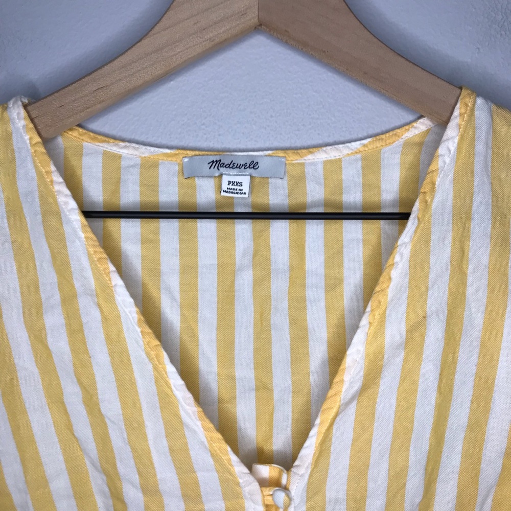 Madewell Short Sleeve Striped Agency Tie-Front Button Top PXXS XXSP XXS Petite - Picture 4 of 8